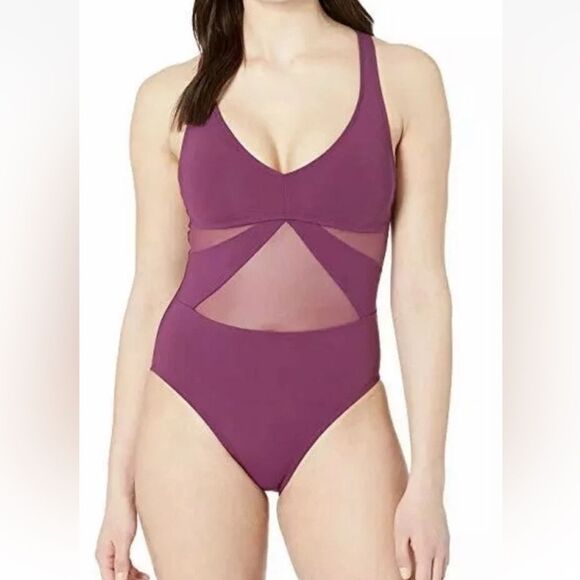 Bleu Rod Beattie V-Neck Mesh Strappy Cross-Back One Piece Purple Swimsuit Sz. 12 - Picture 12 of 12